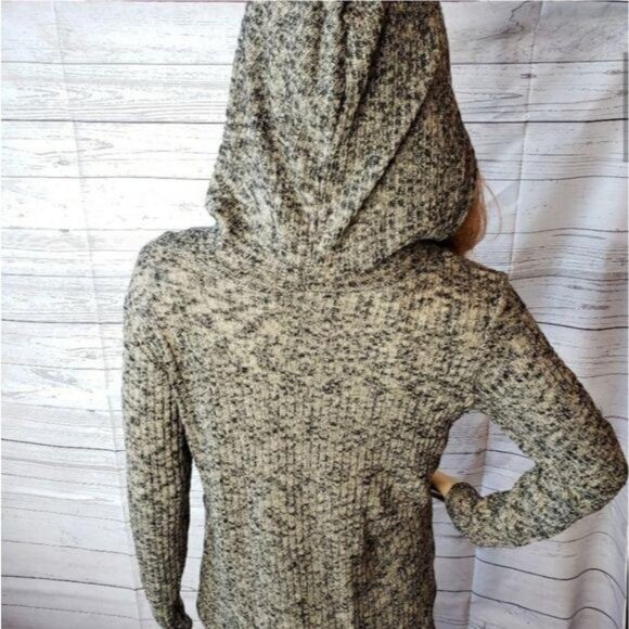 SJS Womens hooded Heathered ribbed Knit Long Sleeve Hoodie size M - Picture 4 of 8